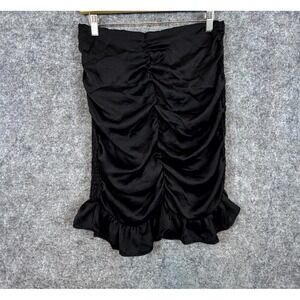 Story On Los Angeles Ruched Bodycon Skirt Women Med Black Ruffle Sexy Goth Glam